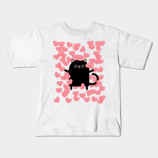 Cute Minimalist Cat Balloons Of Hearts Valentine's Day Kids T-Shirt